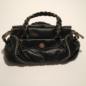 Maxx New York Baguette Purse Black Leather Braided handles